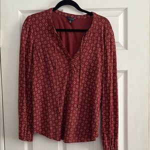 Lucky Brand Red Fitted Blouse with Geometric Pattern